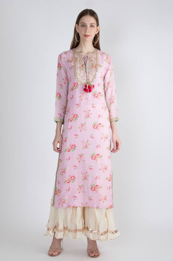 Gopi Vaid Rose Print Cotton Silk Tunic