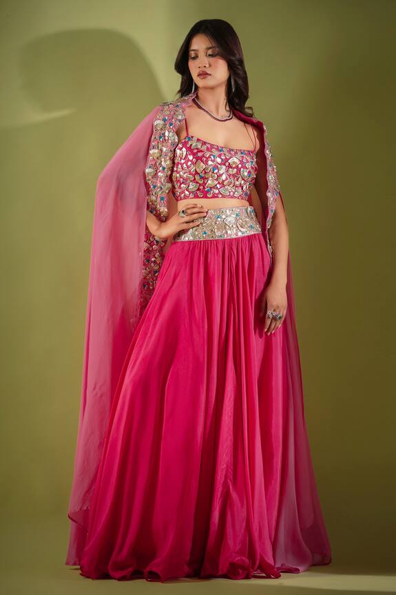 Pallavi Jaipur 3D Gota Work Cape Lehenga Set