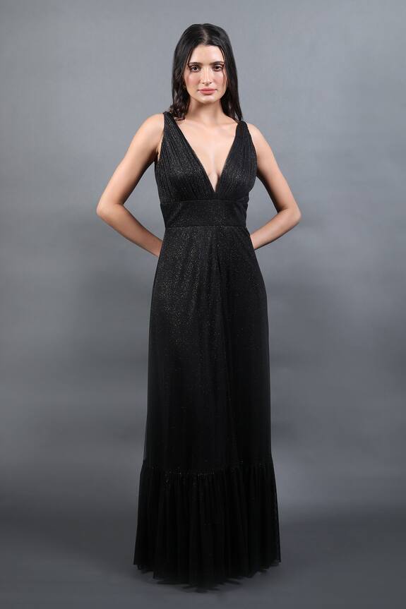 Swatee Singh Pleated Hem Swarovski Tulle Gown