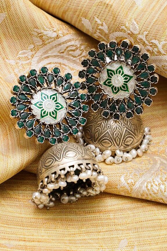 Neeta Boochra Onyx Gemstone Embellished Jhumkas