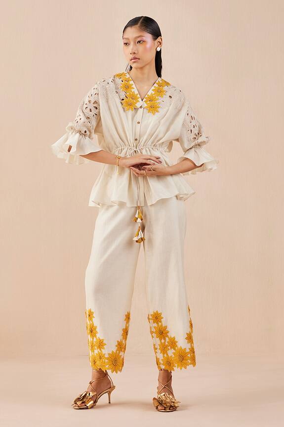 Chandrima Sunflower Applique Kimono Blouse
