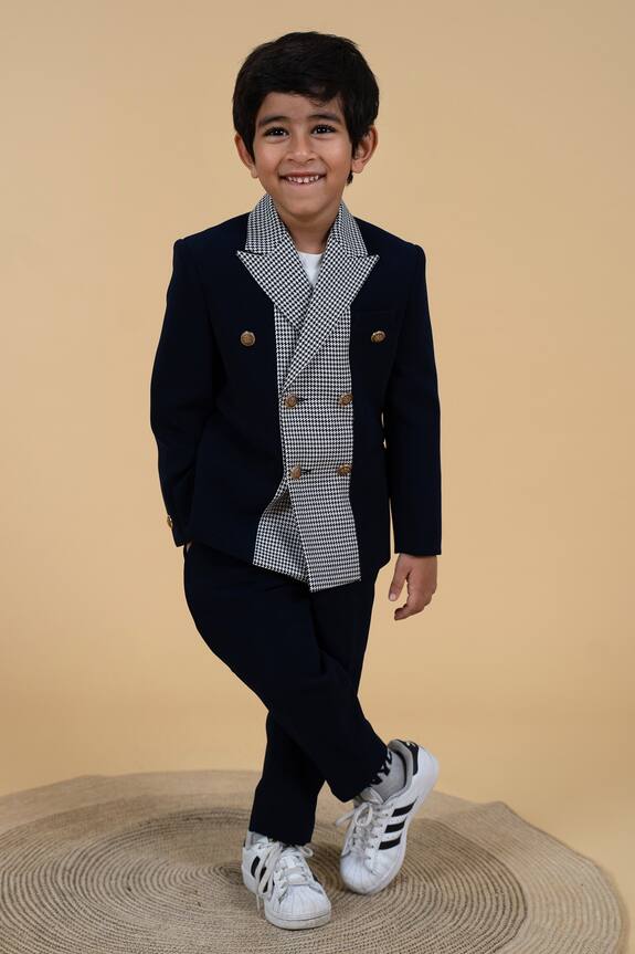 Little Boys Closet by Gunjan Khanijou Houndstooth Pattern Panelled Blazer Set