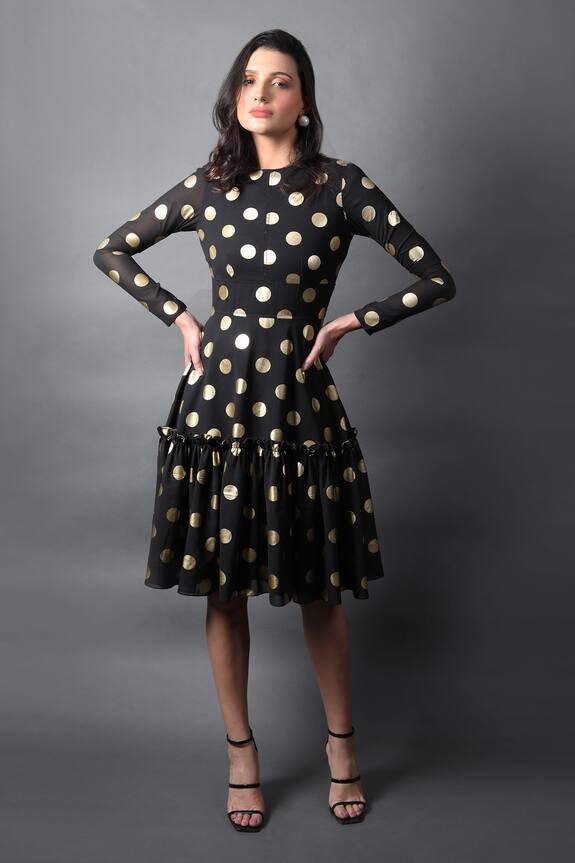 Swatee Singh Polka Dot Print Flared Dress