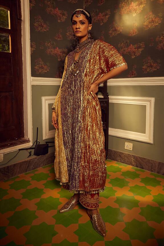 Etasha by Asha Jain Tri-Coloured Kaftan & Pant Set