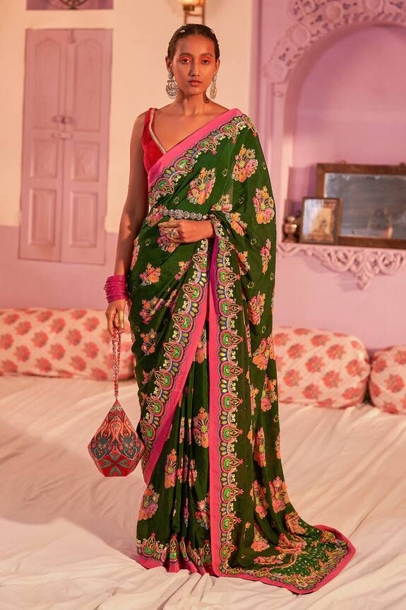 Siddhartha Bansal Royal Paisley Print Saree With Blouse