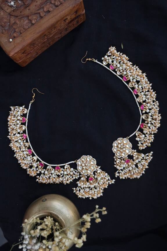 Paisley Pop Lilita Kundan Studded Earrings With Hair Chain