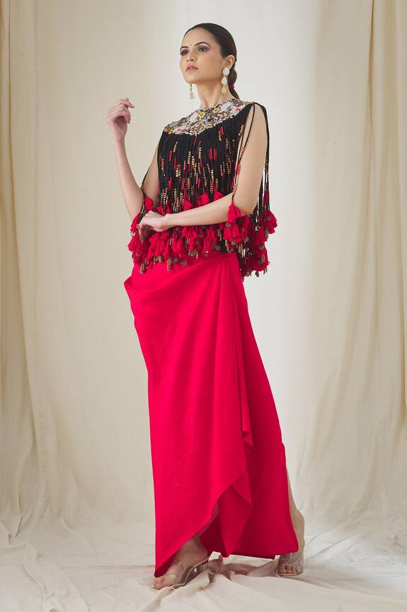 Anamika Khanna Tribal Tassel Layered Top & Skirt Set