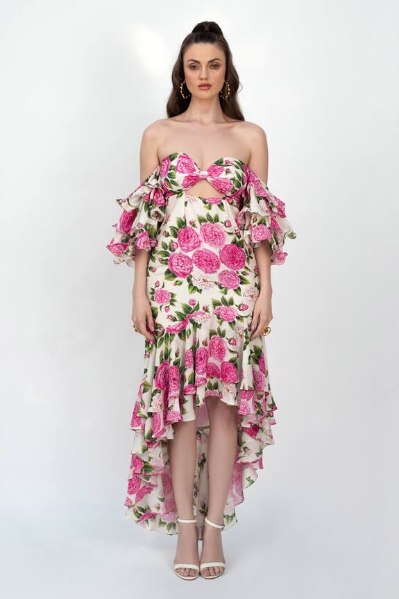 sanam lalwani Ivy Floral Pattern Off-Shoulder Dress