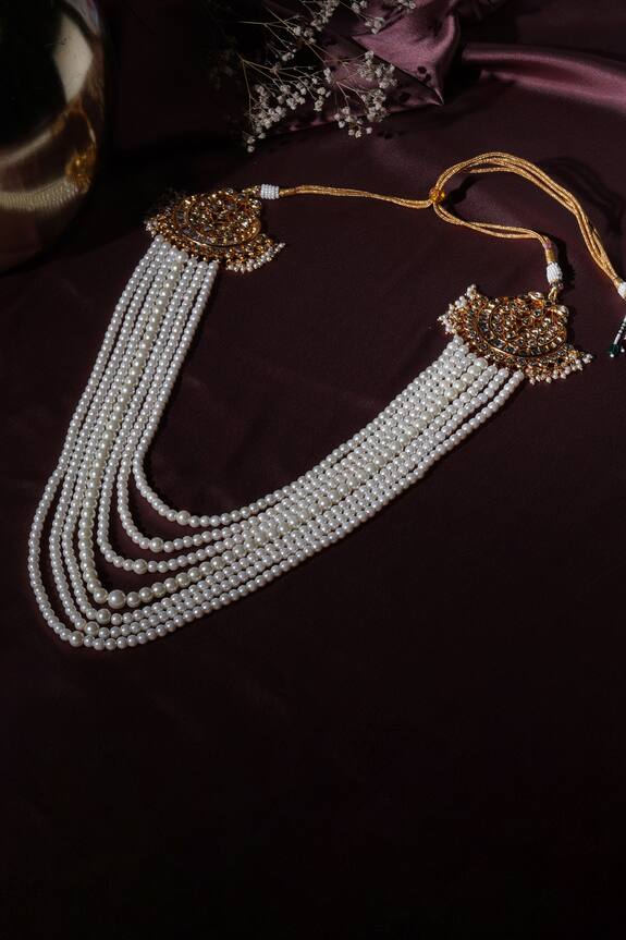 Ruby Raang Kundan & Pearl Studded Necklace