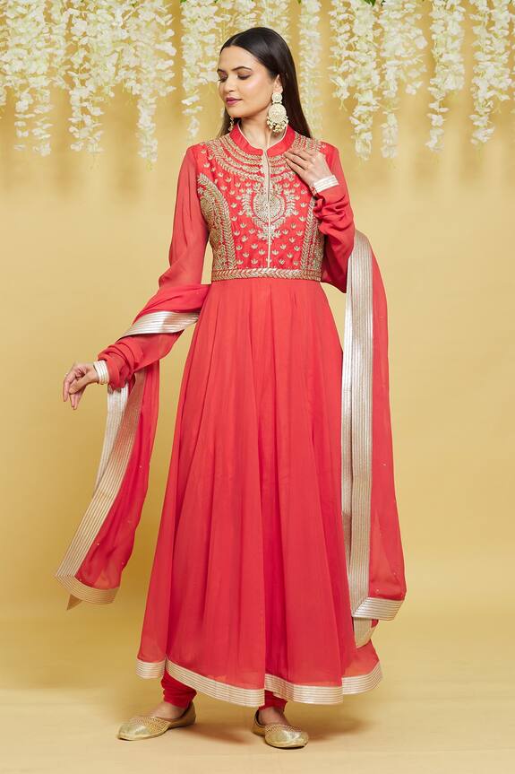 Aiman Silk Mandarin Collar Anarkali Set