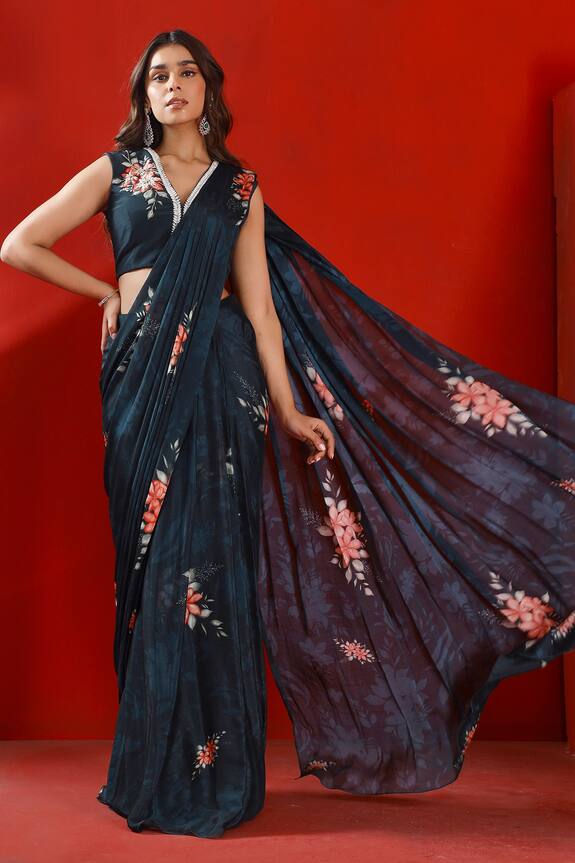 Isha Gupta Tayal Printed Pre-Stitched Saree With Embroidered Blouse