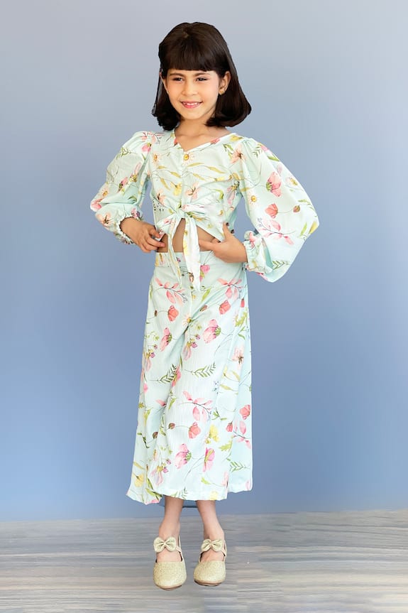 PinkCow Floral Print Knotted Top & Palazzo Set