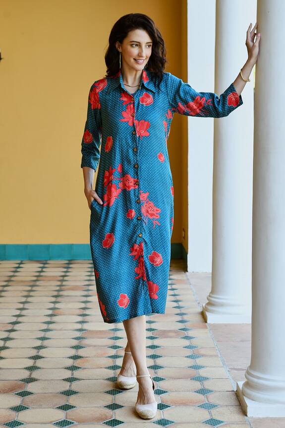 KARAJ JAIPUR Floral & Polka Dot Pattern Dress