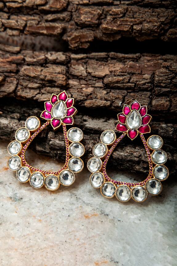Neeta Boochra Kundan Embellished Floral Earrings
