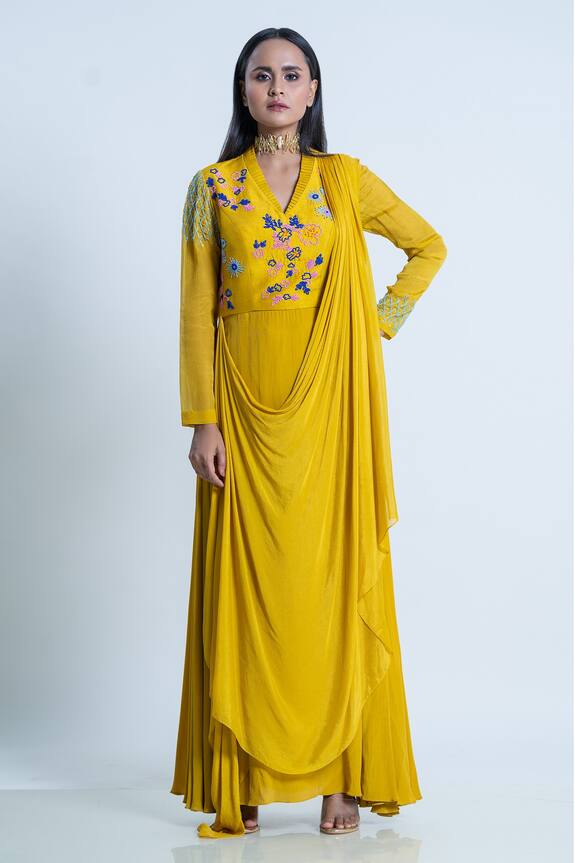 Nautanky Beads Embellished Drape Attached Kurta With Pant