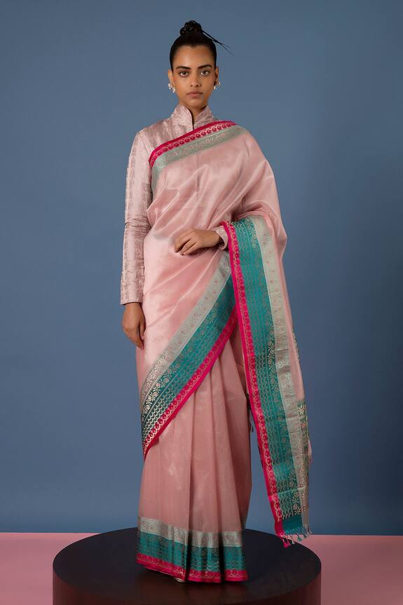 Ekaya Organza Handwoven Floral Border Saree