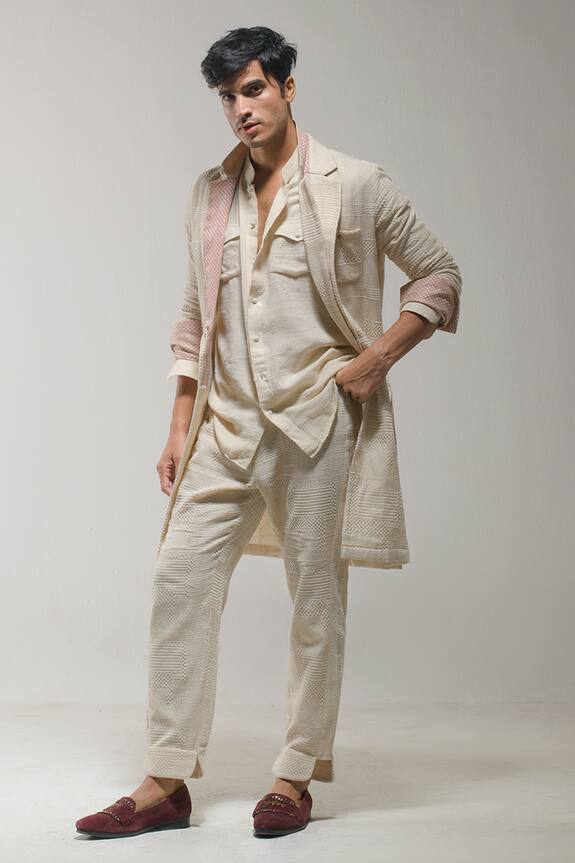 Jatin Malik Spread Collar Overcoat With Kurta Set