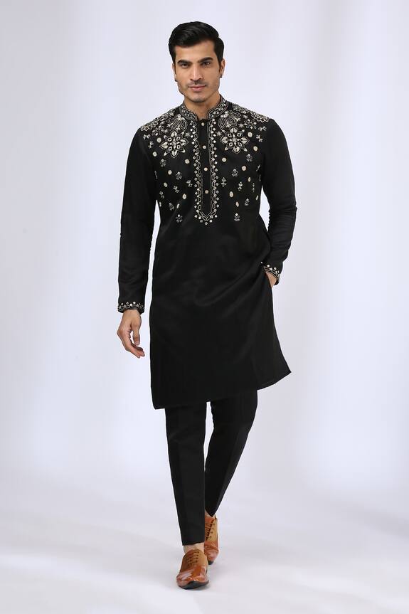 Neha Gursahani Satin Linen Embroidered Kurta Set