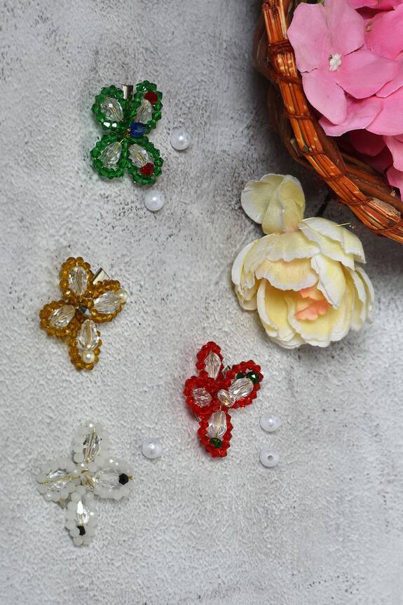 Choko Beads and Pearls Embellished Butterfly Hair Clips - Set of 4