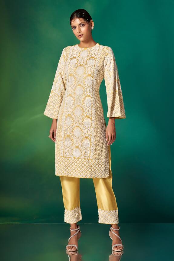 Stotram Pearl Embroidered Organza Kurta & Pant Set