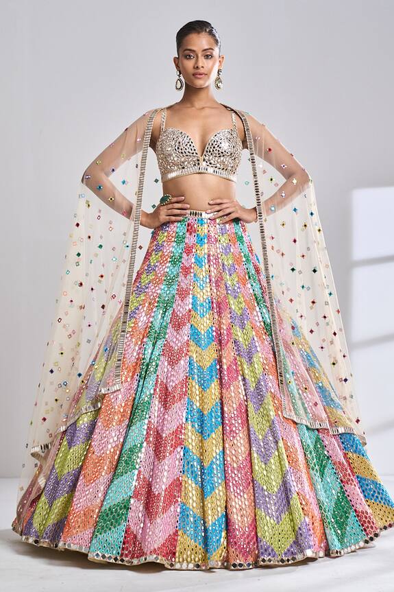 Seema Gujral Net Mirror Embroidered Lehenga Set