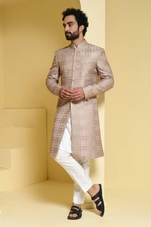 KUSTOMEYES Silk Embroidered Sherwani Set