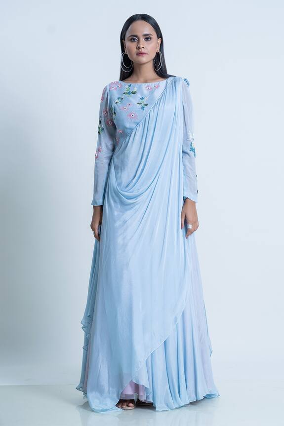 Nautanky Pleated Drape Attached Anarkali With Skirt