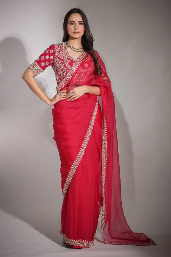 Pallavi Jaipur Zardozi Embroidered Jacket Saree Set