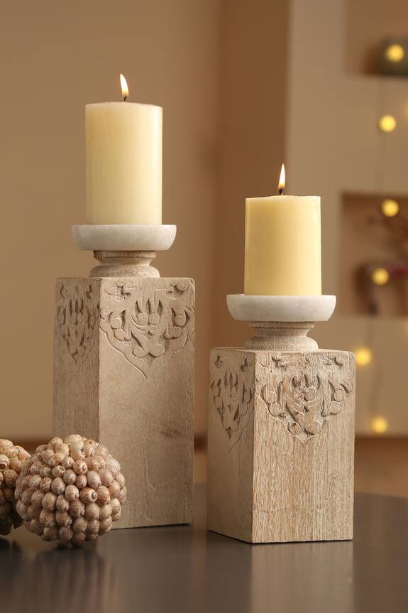 Amoli Concepts Hand Carved Candle Holders - Set of 2