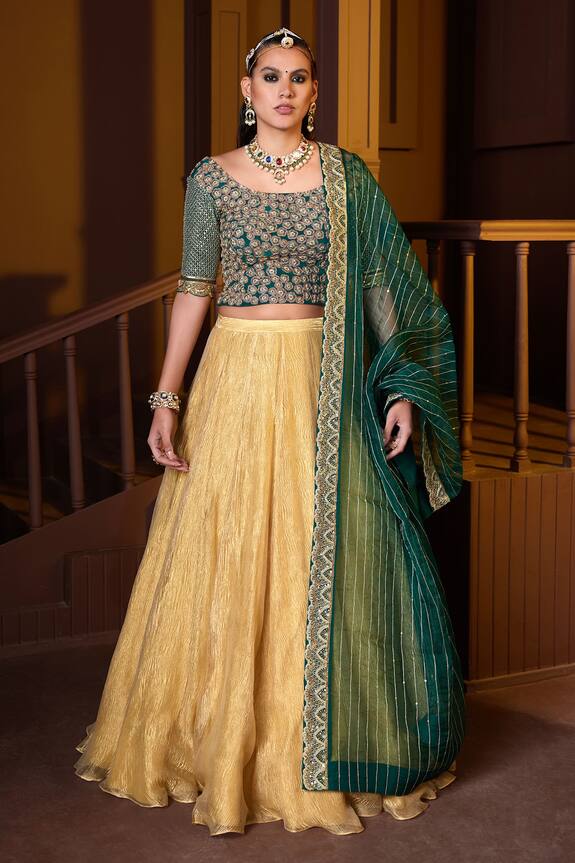 Pratibha Sultania Floral Embellished Blouse Lehenga Set