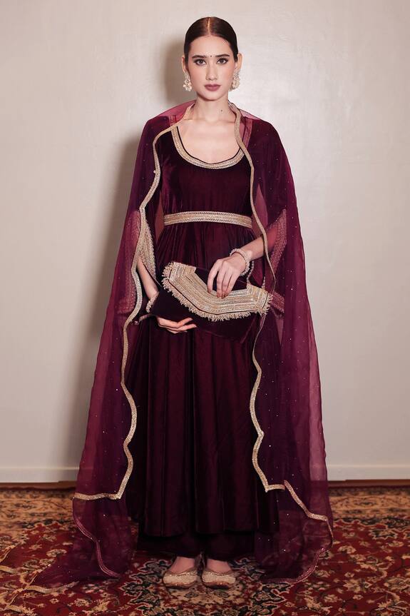 Shrutkirti Zoya Silk Velvet Anarkali Palazzo Set
