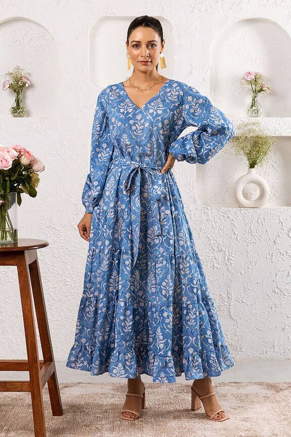 Rivaaj Clothing Cotton Frill Mughal Print Maxi Dress