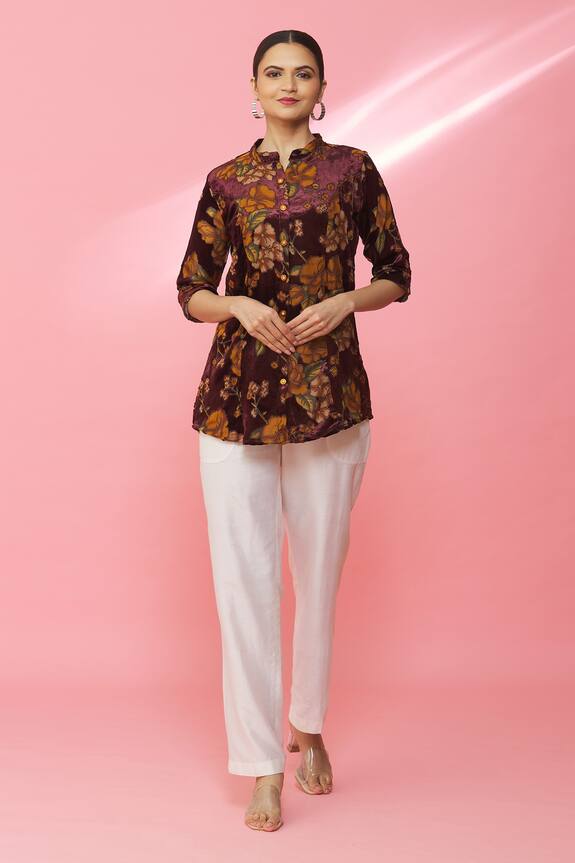 Naintara Bajaj Velvet Floral Print Shirt
