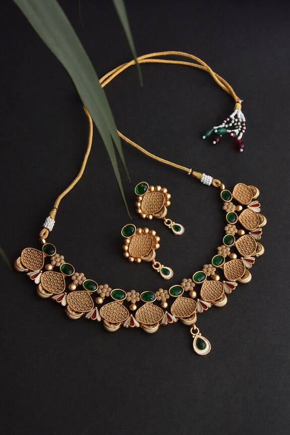 Swabhimann Jewellery Kundan Embellished Temple Necklace Set