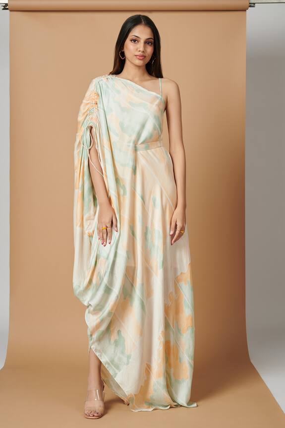 Vedika M Satin Hand Brush Painted One Shoulder Dress