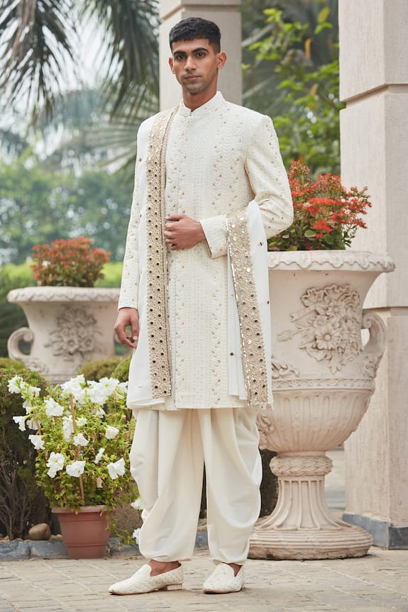 Bohame Rudra Chikankari Embroidered Achkan Dhoti Pant Set