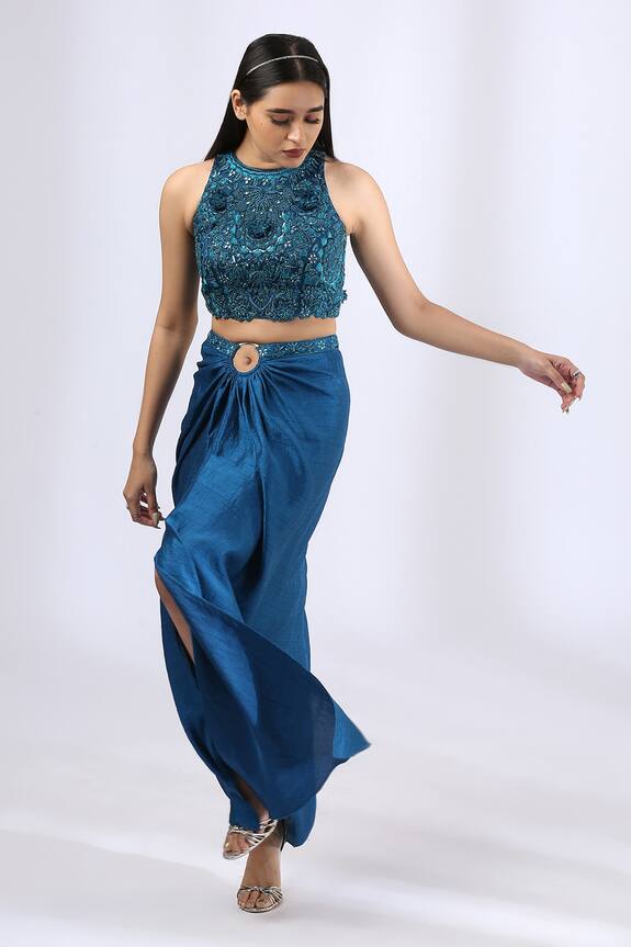 Neha Gursahani Embroidered Top And Draped Skirt Set