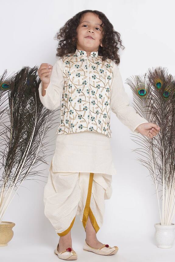 Little Bansi Embroidered Bundi With Kurta Set