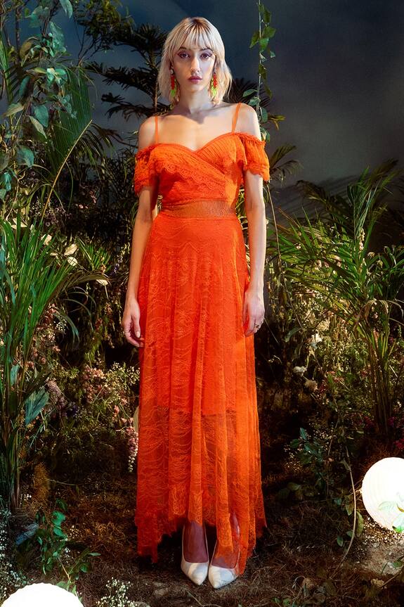 House of Eda Floral Lace Embroidered Dress