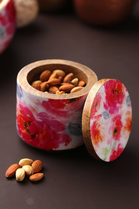 Amoli Concepts Floral Design Wooden Jar