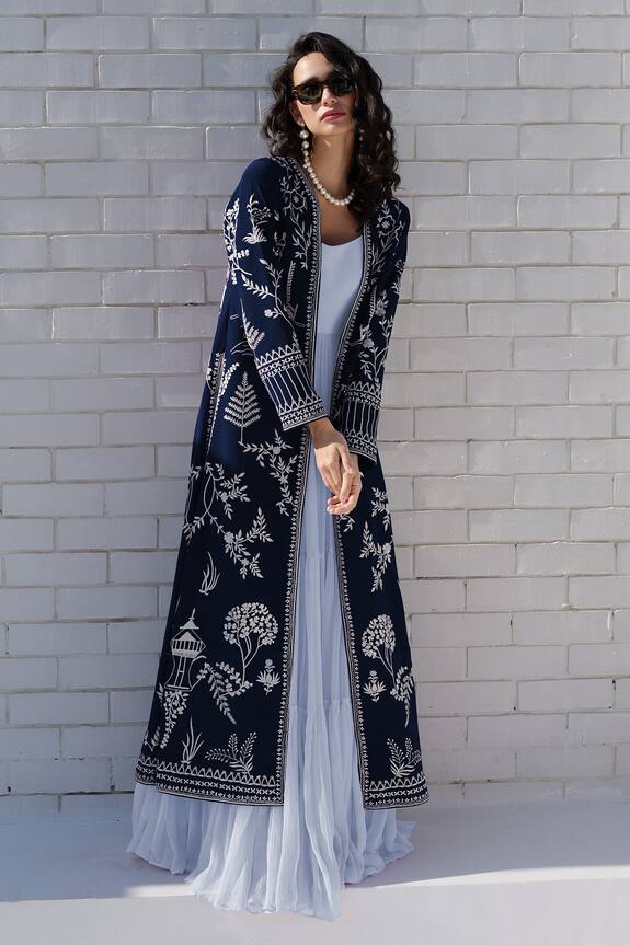 Talking Threads Parsi Gara Embroidered Jacket With Maxi Gown
