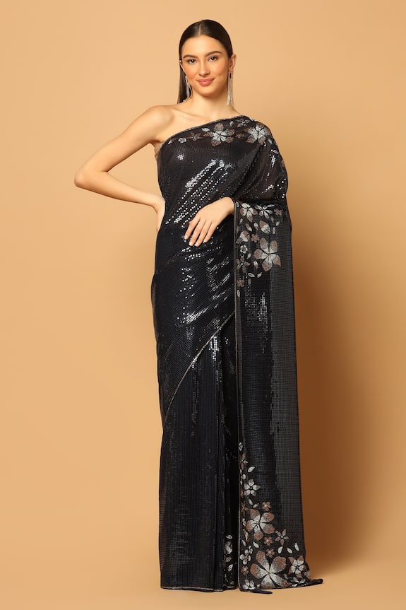Two Sisters By Gyans Floral Embroidered Saree With Unstitched Blouse Fabric