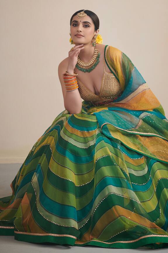 Cedar & Pine Waves Print Lehenga Set