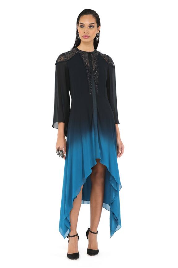 Rohit Gandhi + Rahul Khanna Yoke Embellished Ombre Dress