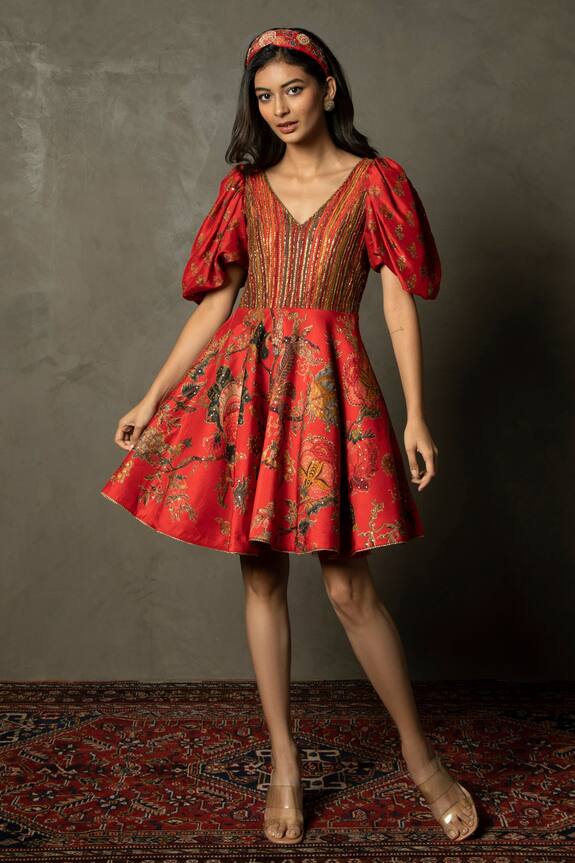 RI.Ritu Kumar Romantic Flower Zardozi Embroidered Dress