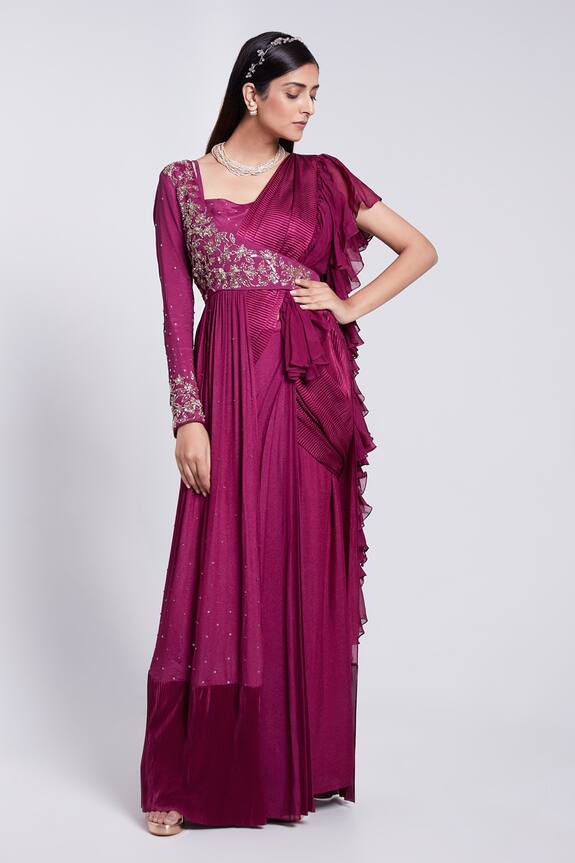 Rajkumari and Suresh Draped Jacket Ruffle Saree Set