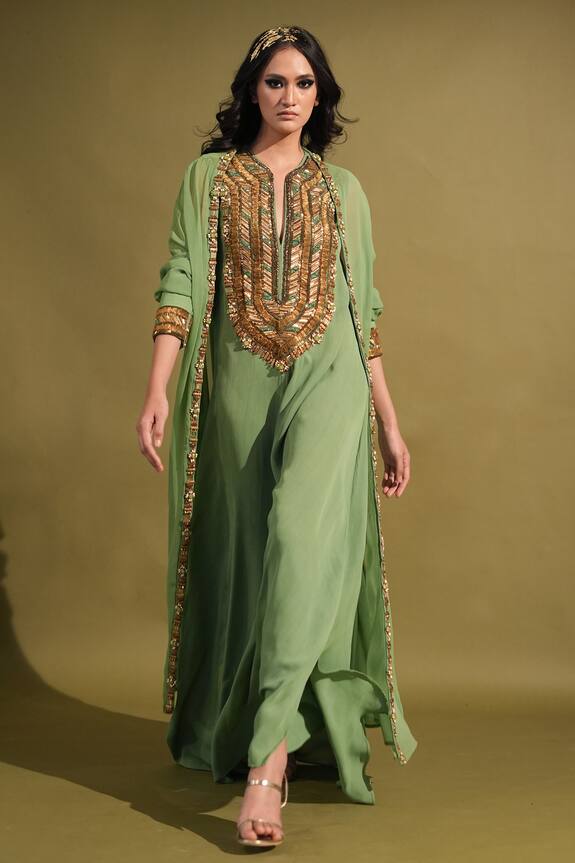 Nikita Mhaisalkar Embroidered Yoke Dress & Jacket Set