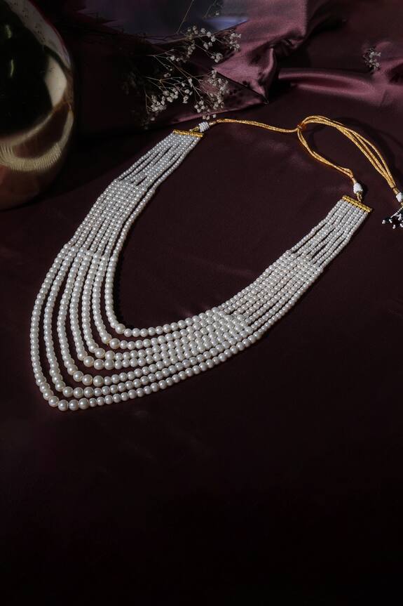 Ruby Raang Bead Embellished Long Necklace