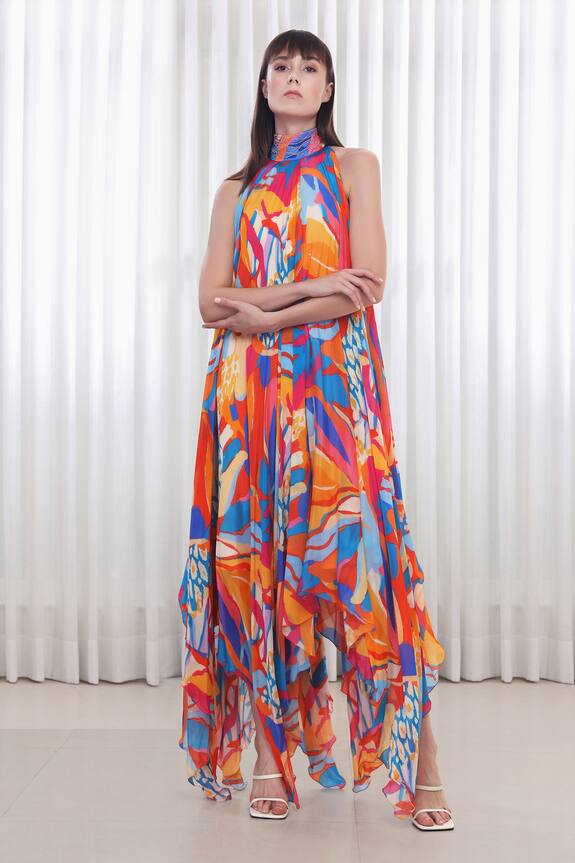 Mandira Wirk Pop Abstract Print High Low Dress