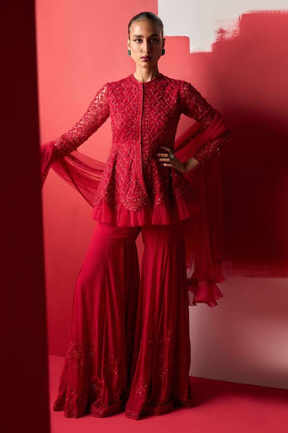 Ridhi Mehra Eshrat Embroidered Peplum Top Gharara Set